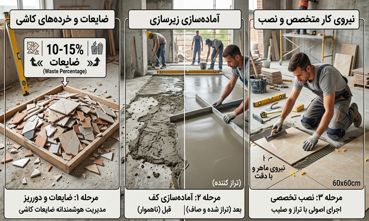 نقش پرت، زیرسازی و دستمزد در افزایش هزینه نهایی | راک سرامیک